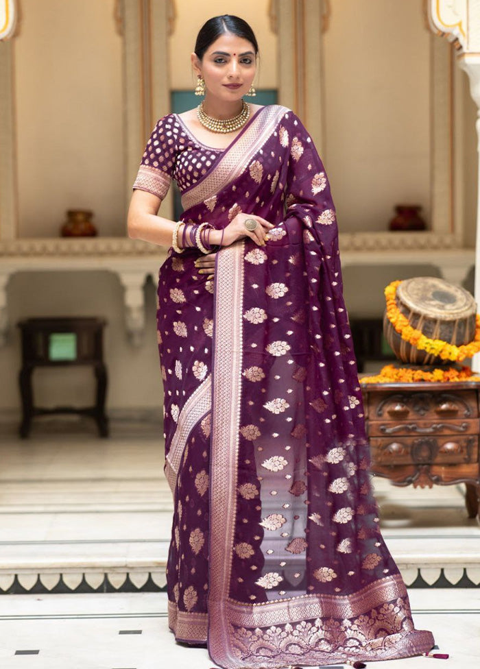 Purple Banarasi Silk Saree With Blouse Piece