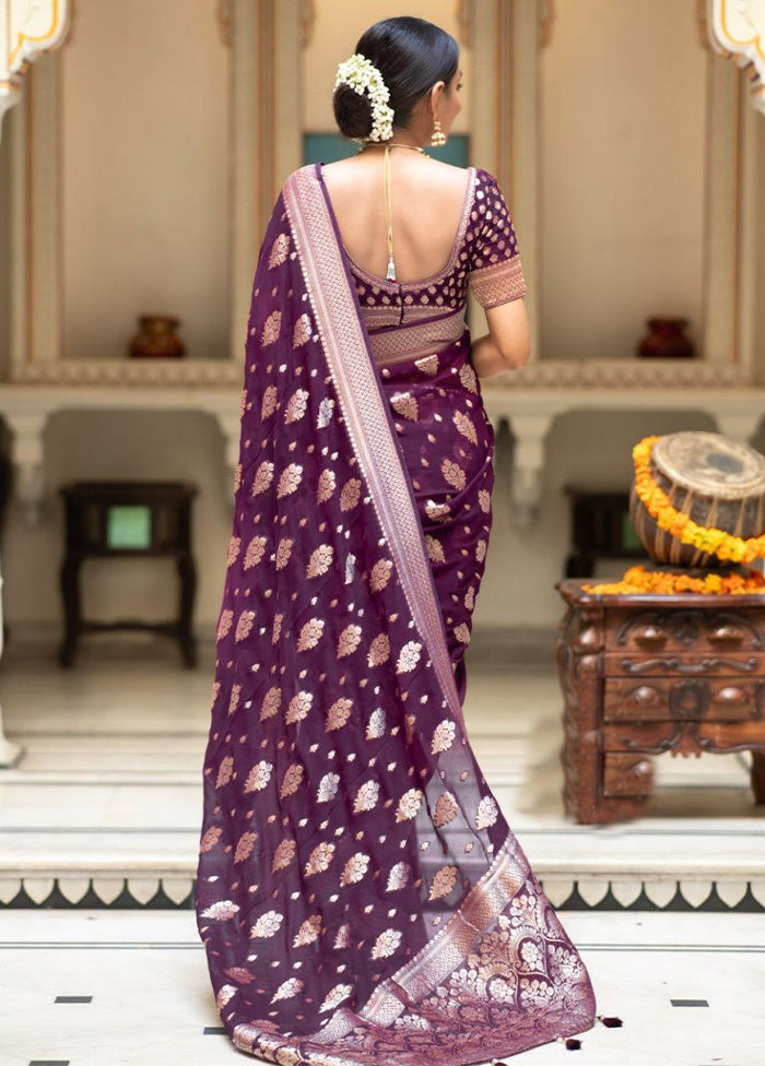 Purple Banarasi Silk Saree With Blouse Piece