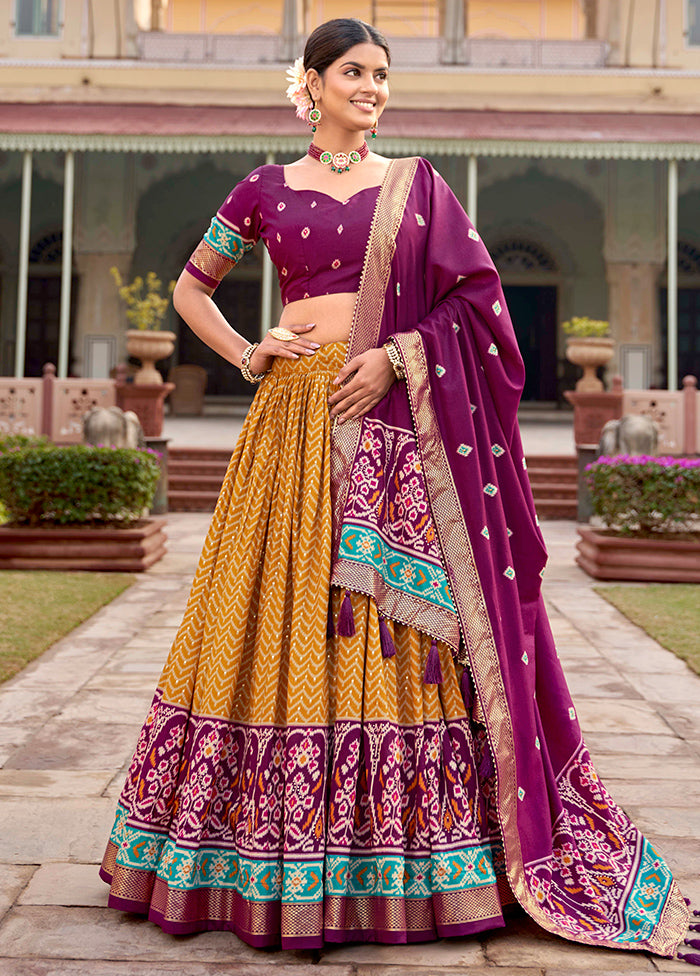 3 Pc Mustard Silk Semi Stitched Lehenga Set