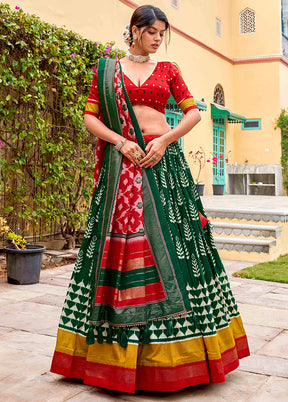 3 Pc Green Silk Semi Stitched Lehenga Set