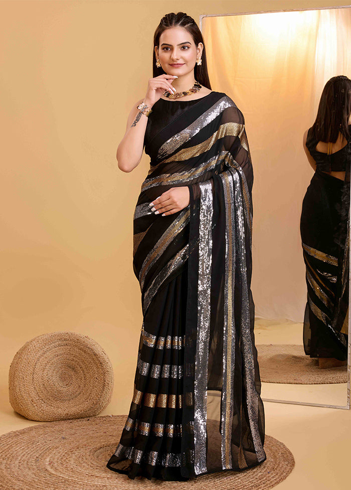 Black Georgette Saree With Blouse Piece