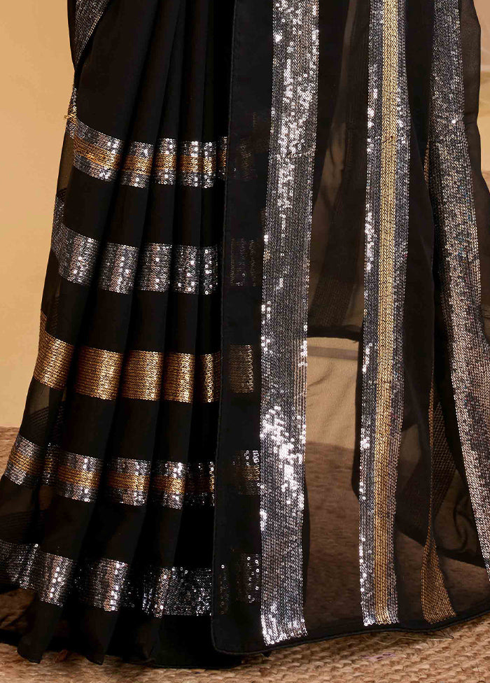 Black Georgette Saree With Blouse Piece