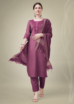 3 Pc Wine Readymade Cotton Suit Set