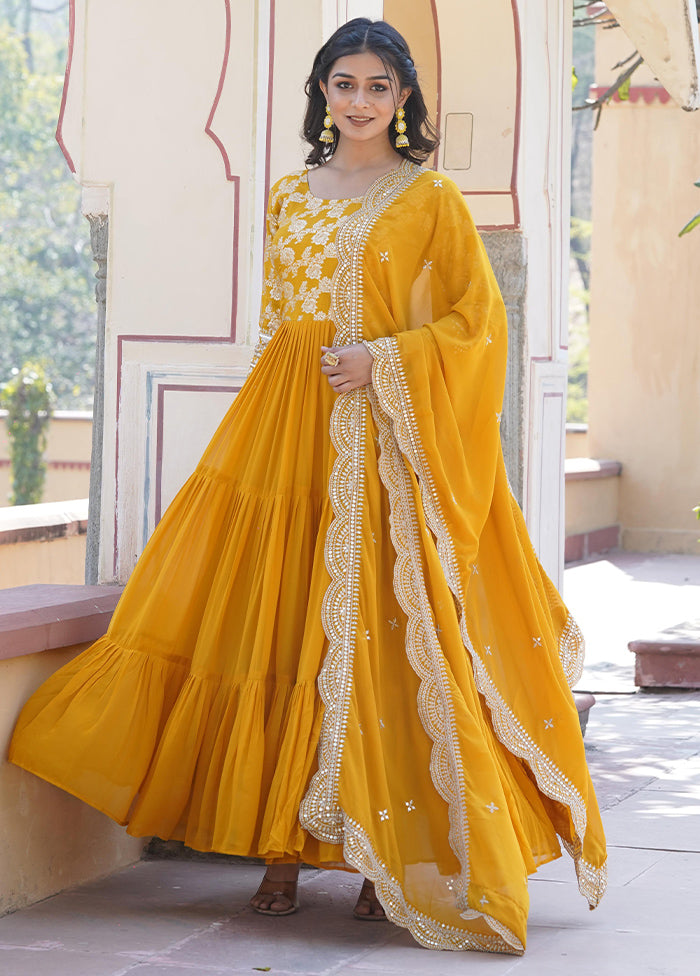 Yellow Readymade Viscose Dupatta Indian Dress