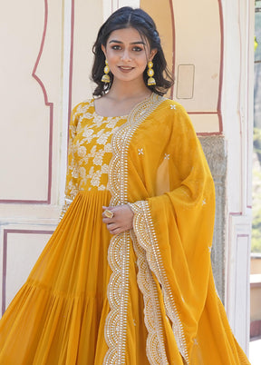 Yellow Readymade Viscose Dupatta Indian Dress