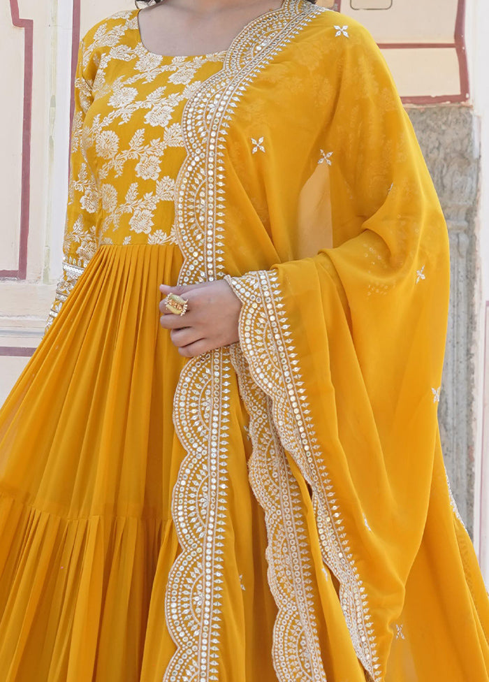 Yellow Readymade Viscose Dupatta Indian Dress