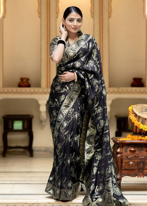 Black Banarasi Silk Saree With Blouse Piece