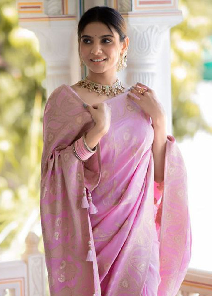 Light Pink Banarasi Silk Saree With Blouse Piece