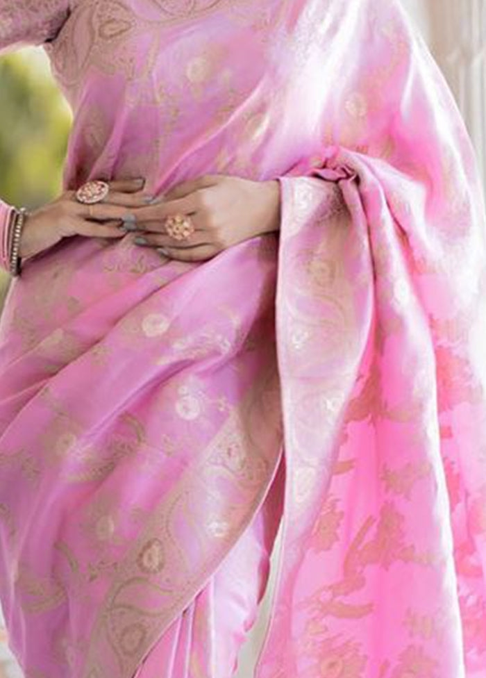 Light Pink Banarasi Silk Saree With Blouse Piece