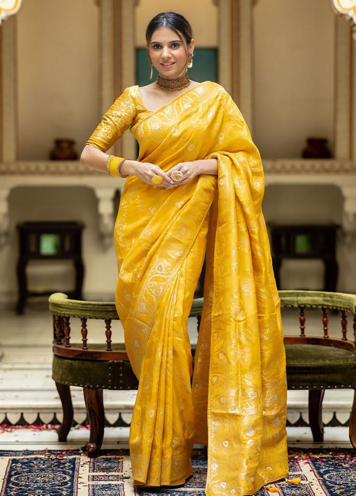 Mustard Banarasi Silk Saree With Blouse Piece