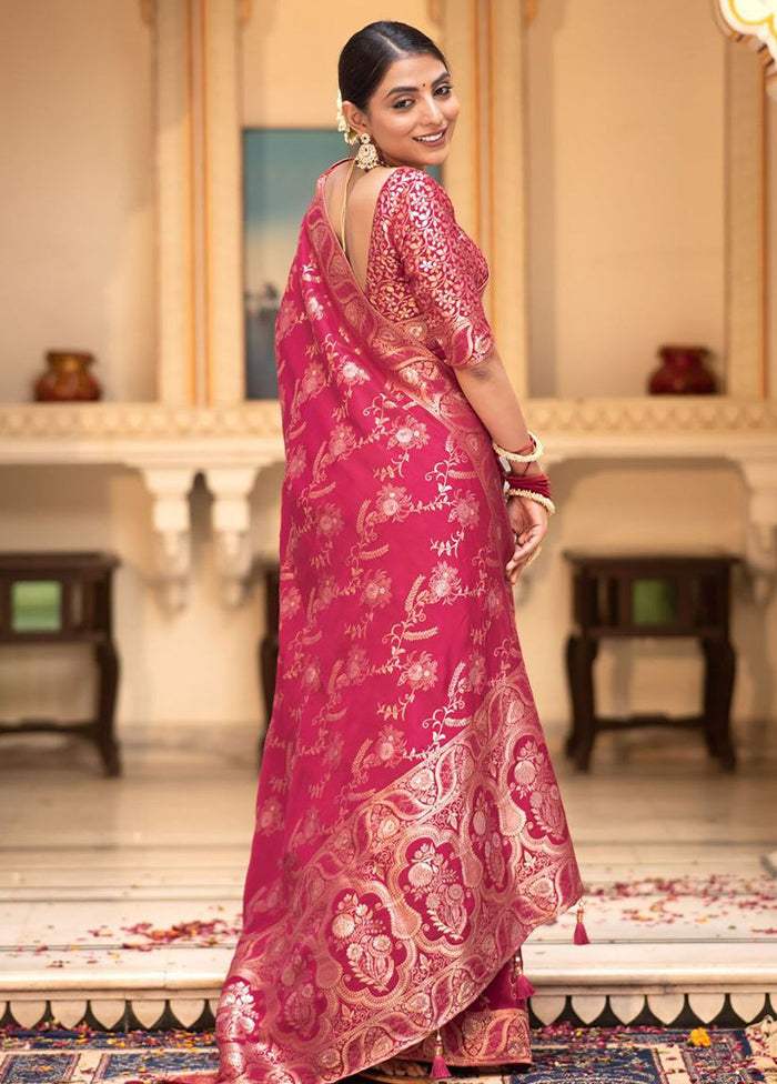 Pink Banarasi Silk Saree With Blouse Piece