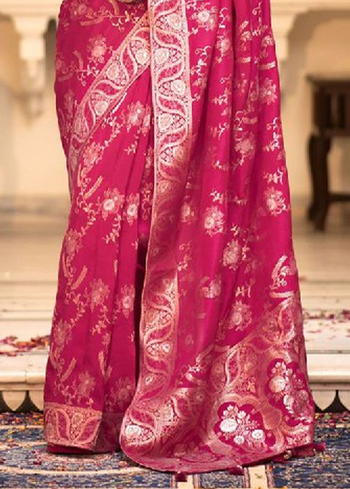 Pink Banarasi Silk Saree With Blouse Piece