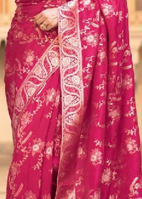 Pink Banarasi Silk Saree With Blouse Piece