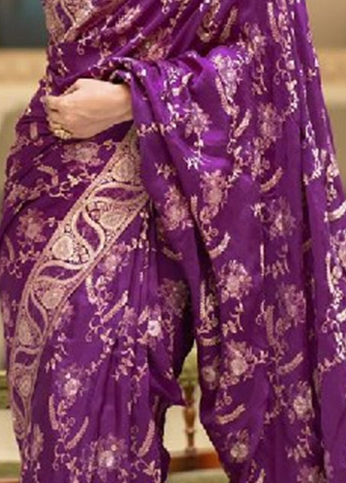 Purple Banarasi Silk Saree With Blouse Piece