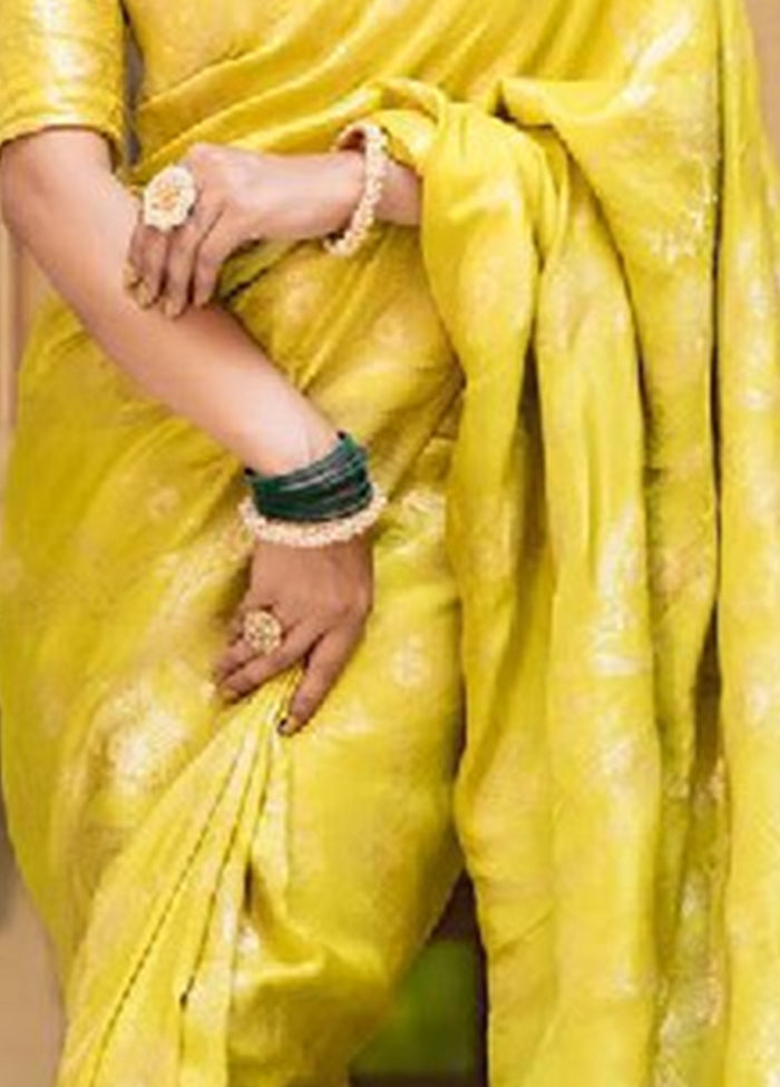 Yellow Banarasi Silk Saree With Blouse Piece