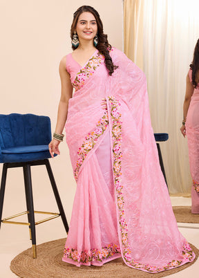 Pink Dupion Silk Saree With Blouse Piece