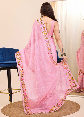 Pink Dupion Silk Saree With Blouse Piece