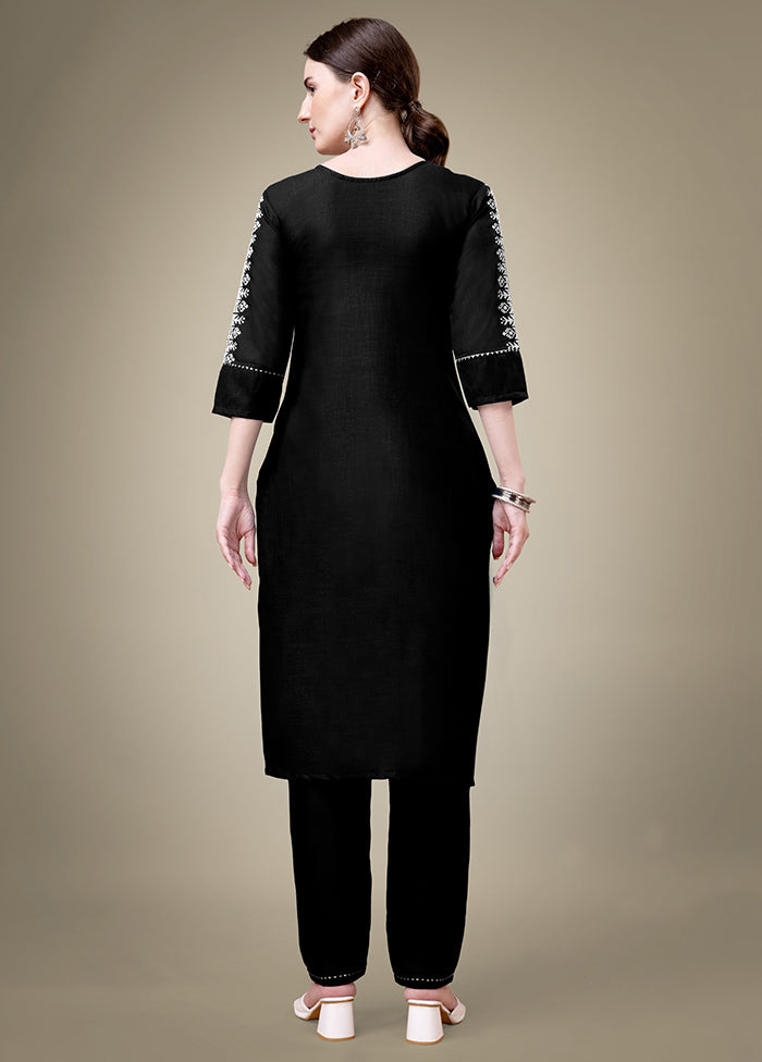 2 Pc Black Readymade Cotton Kurti Set