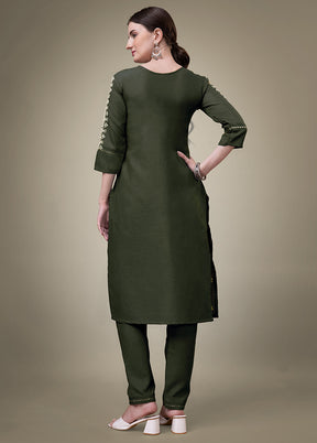 2 Pc Dark Green Readymade Cotton Kurti Set