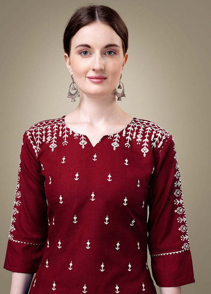 2 Pc Maroon Readymade Cotton Kurti Set