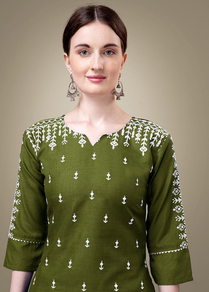 2 Pc Mehendi Green Readymade Cotton Kurti Set