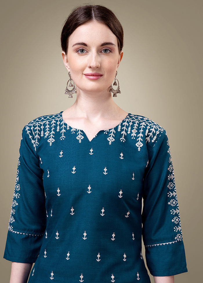 2 Pc Green Readymade Cotton Kurti Set