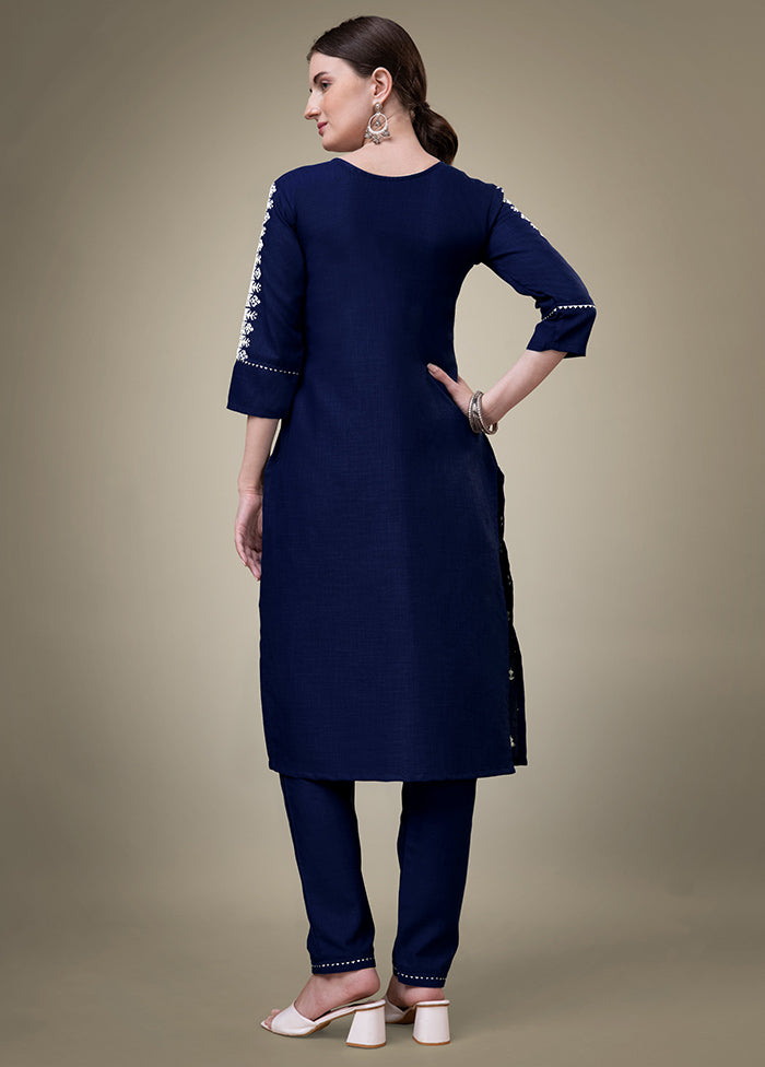 2 Pc Navy Blue Readymade Cotton Kurti Set