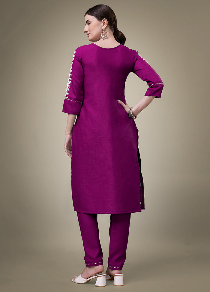 2 Pc Purple Readymade Cotton Kurti Set