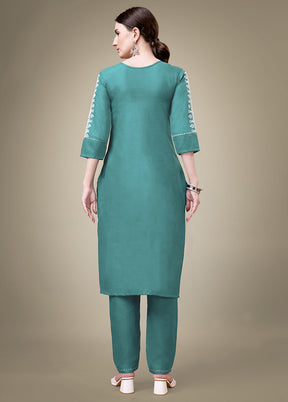 2 Pc Teal Readymade Cotton Kurti Set