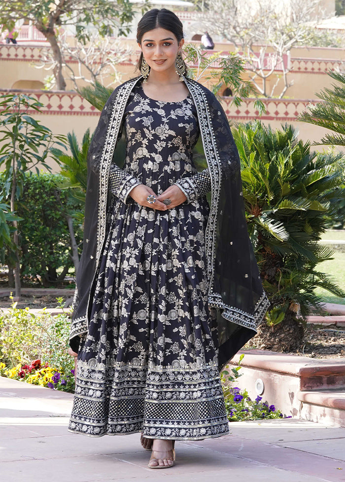 Black Readymade Viscose Indian Dress