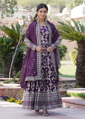 Wine Readymade Viscose Indian Dress