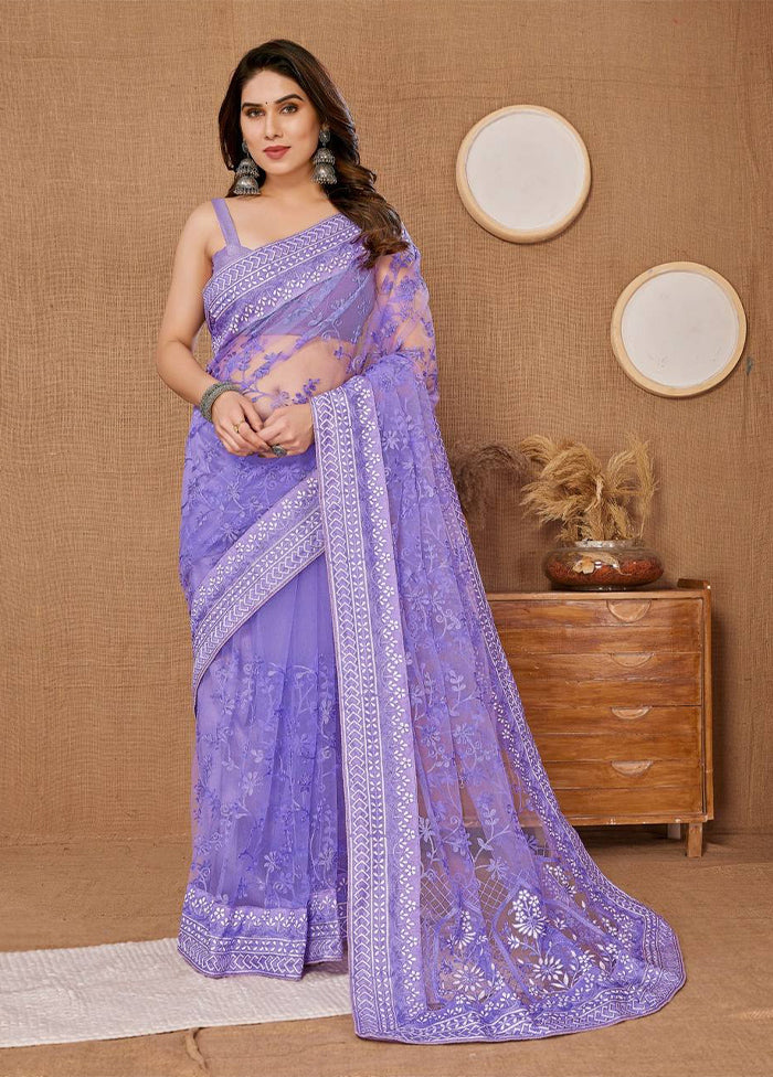 Lavender Net Net Saree With Blouse Piece