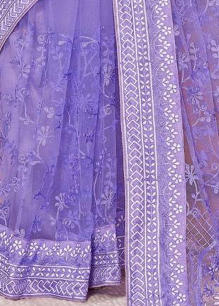 Lavender Net Net Saree With Blouse Piece