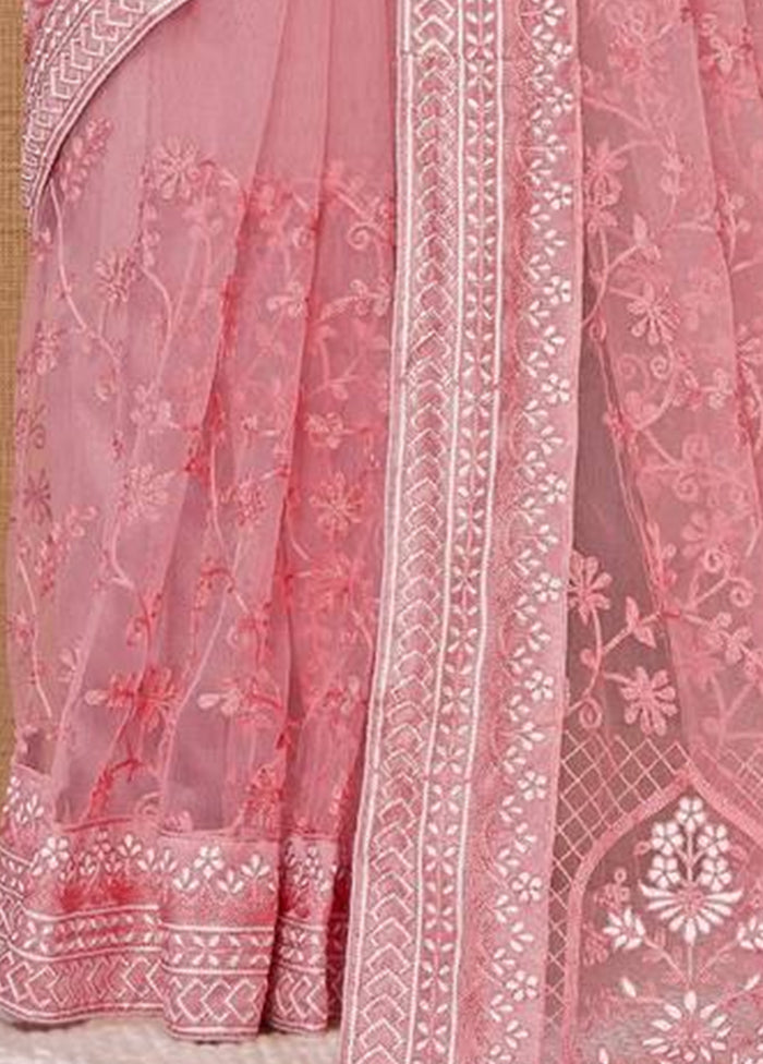 Pink Net Net Saree With Blouse Piece