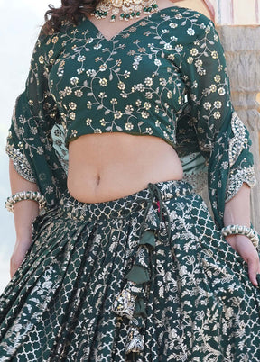 3 Pc Green Pure Viscose Semi Stitched Lehenga Set