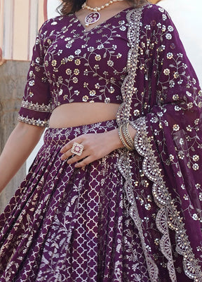 3 Pc Wine Pure Viscose Semi Stitched Lehenga Set