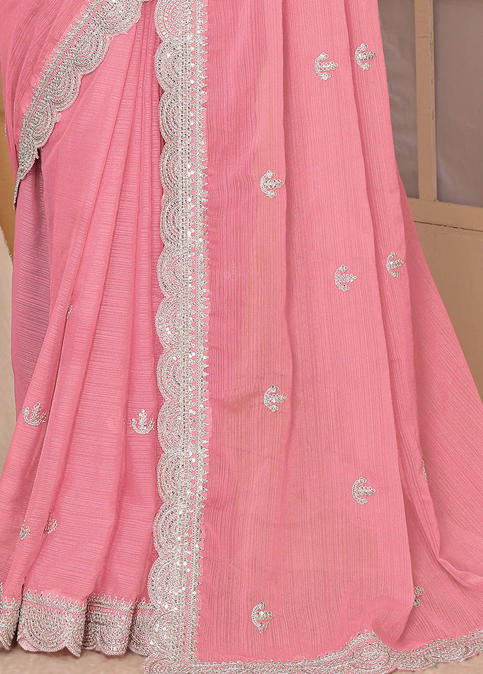 Pink Chiffon Silk Saree With Blouse Piece