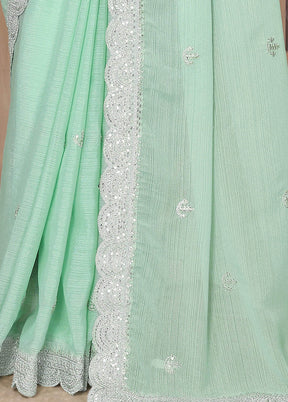 Pista Green Chiffon Silk Saree With Blouse Piece