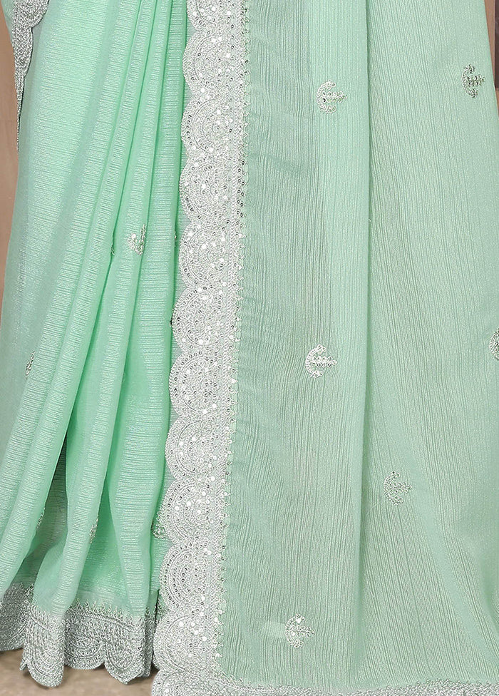 Pista Green Chiffon Silk Saree With Blouse Piece