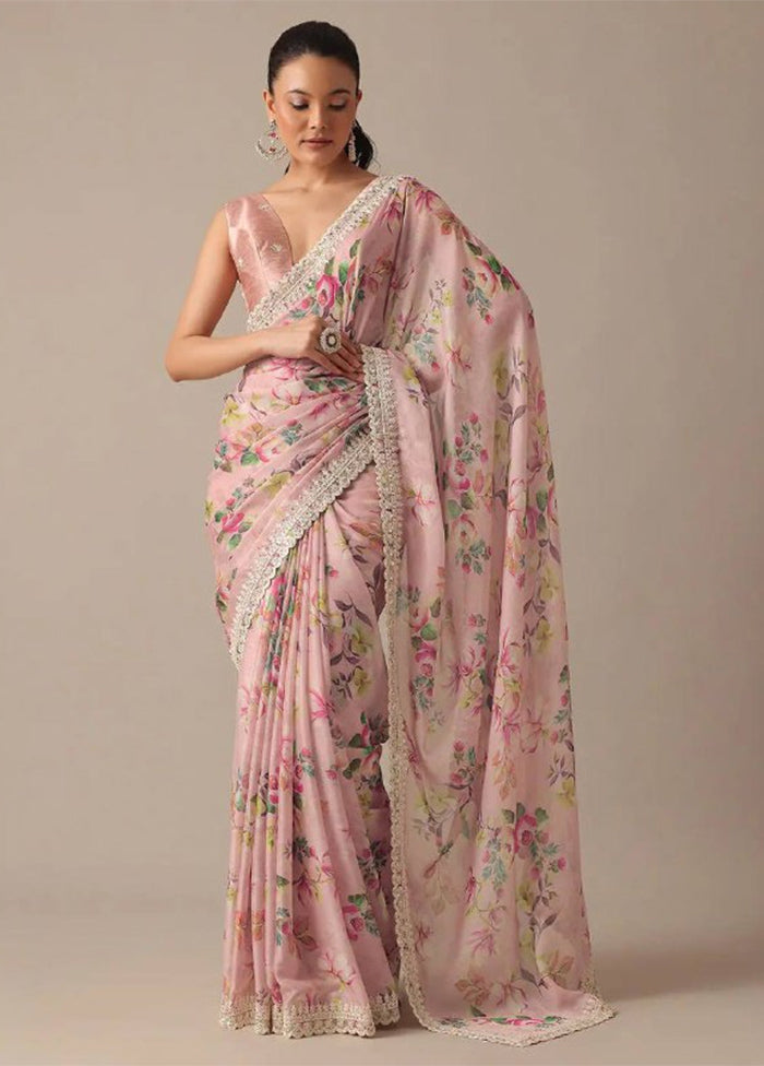 Light Pink Georgette Saree With Blouse Piece