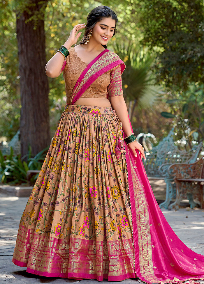 3 Pc Mustard Silk Semi Stitched Lehenga Set