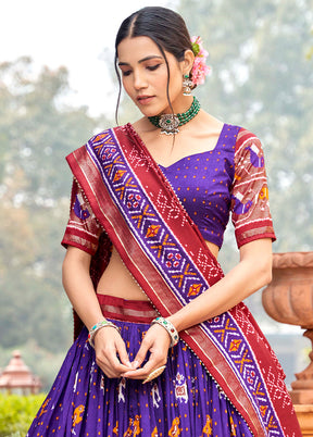 3 Pc Purple Silk Semi Stitched Lehenga Set