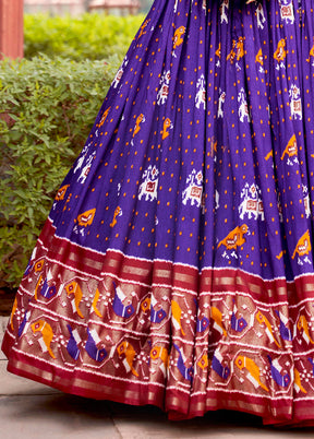 3 Pc Purple Silk Semi Stitched Lehenga Set