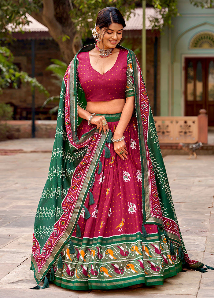 3 Pc Red Silk Semi Stitched Lehenga Set