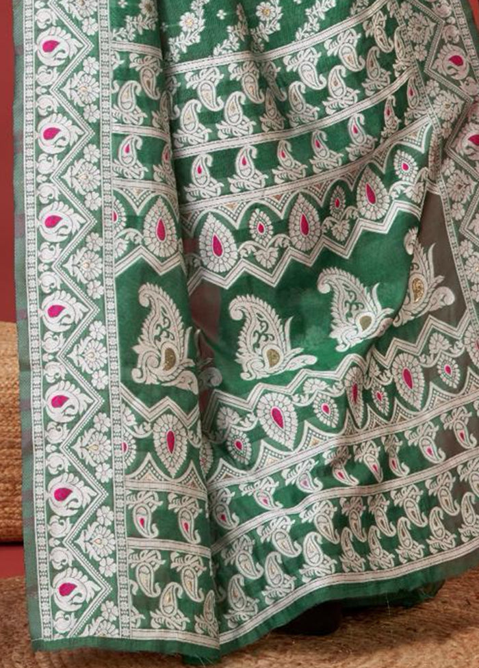 Dark Green Cotton Saree With Blouse Piece