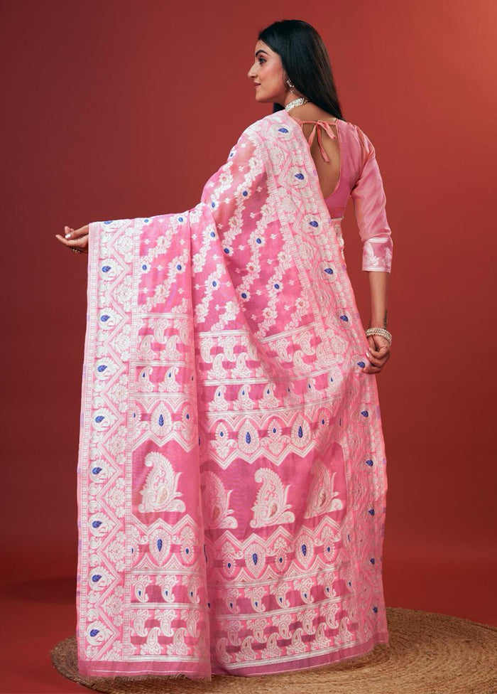 Pink Cotton Saree With Blouse Piece