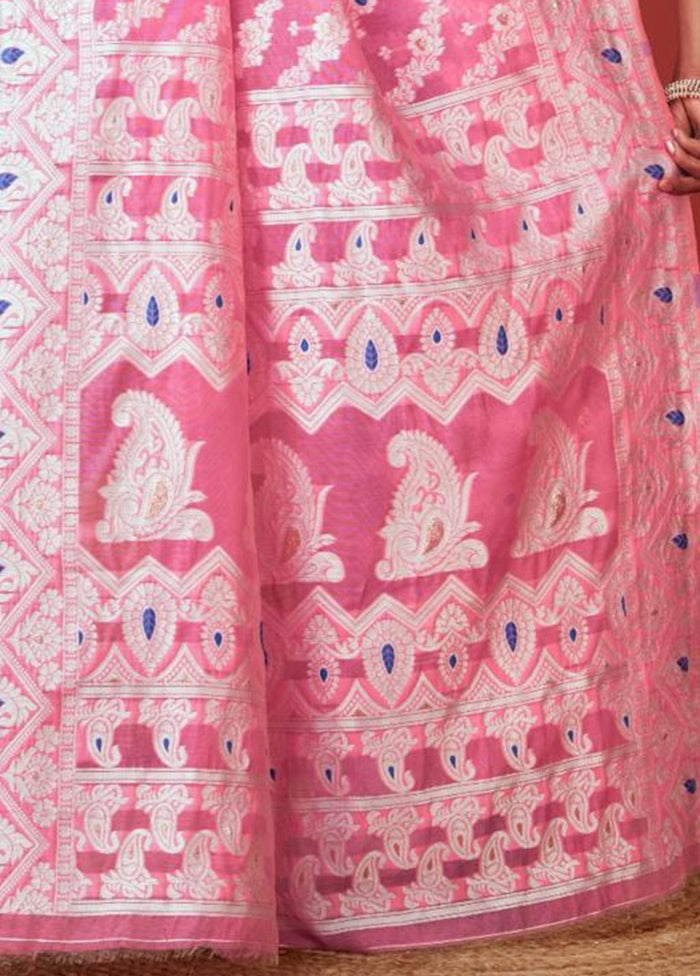 Pink Cotton Saree With Blouse Piece