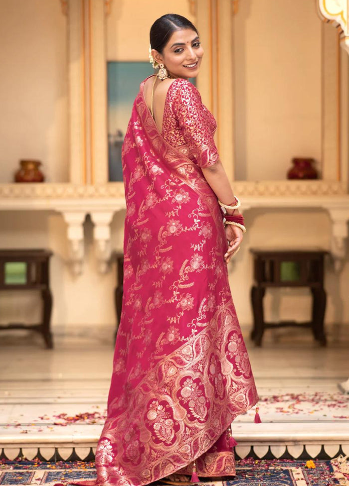 Pink Banarasi Silk Saree With Blouse Piece