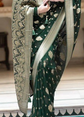 Green Banarasi Silk Saree With Blouse Piece