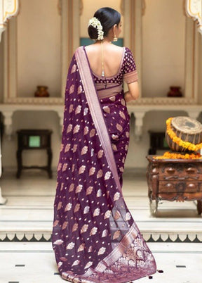 Purple Banarasi Silk Saree With Blouse Piece